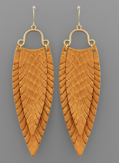 Layer Feather Leather Earrings