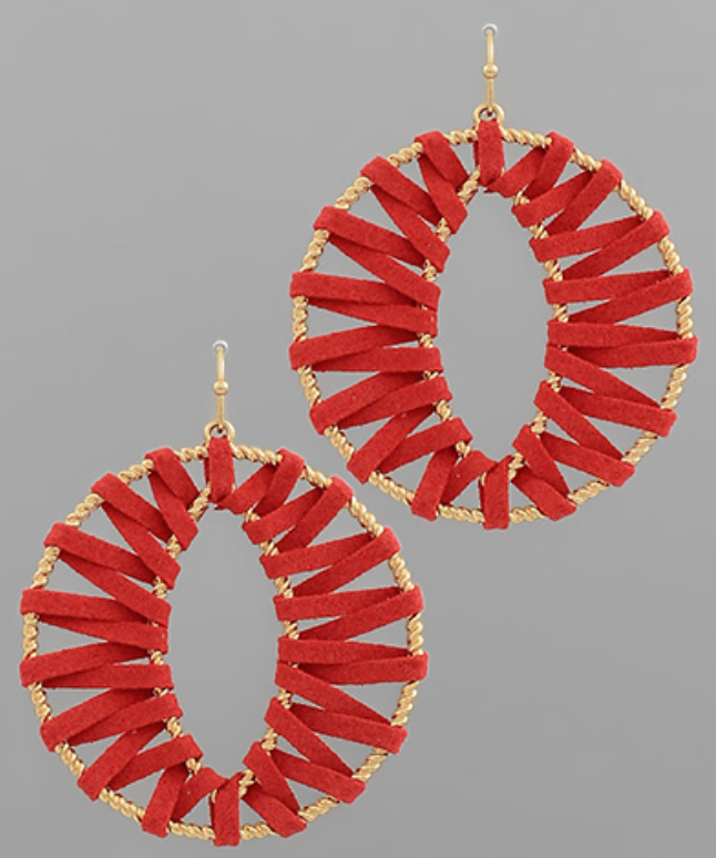 Wrapped Leather Open Round Earrings