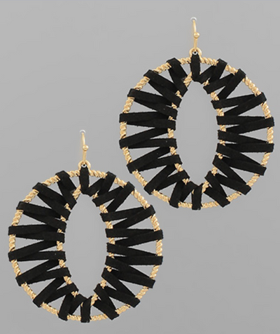 Wrapped Leather Open Round Earrings