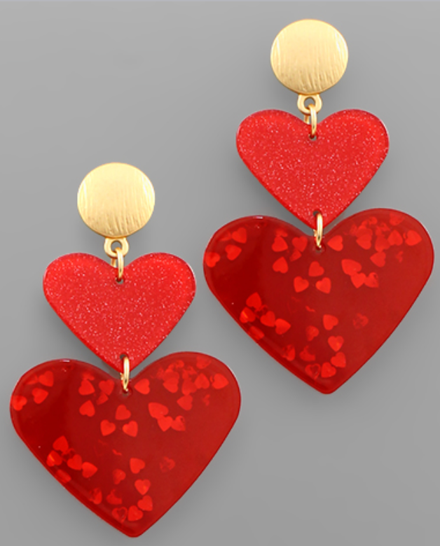 Double Heart Drop Earrings