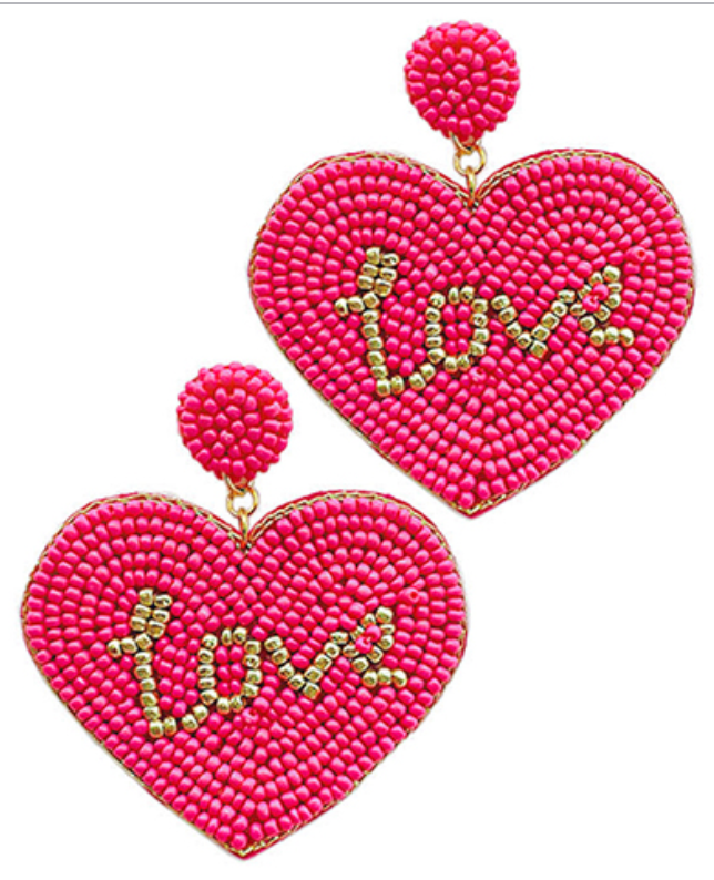 Beaded LOVE Heart Earrings