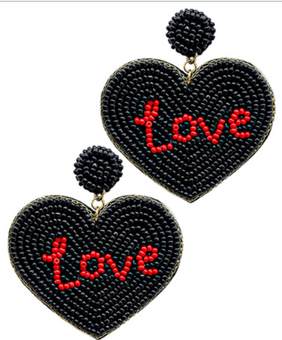 Beaded LOVE Heart Earrings