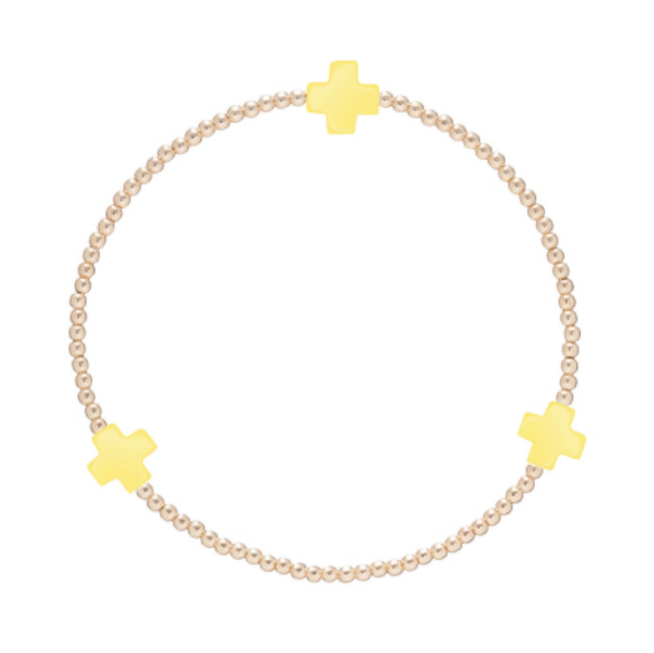 enewton Signature Cross Gold Pattern 2mm Bead Bracelet - Canary