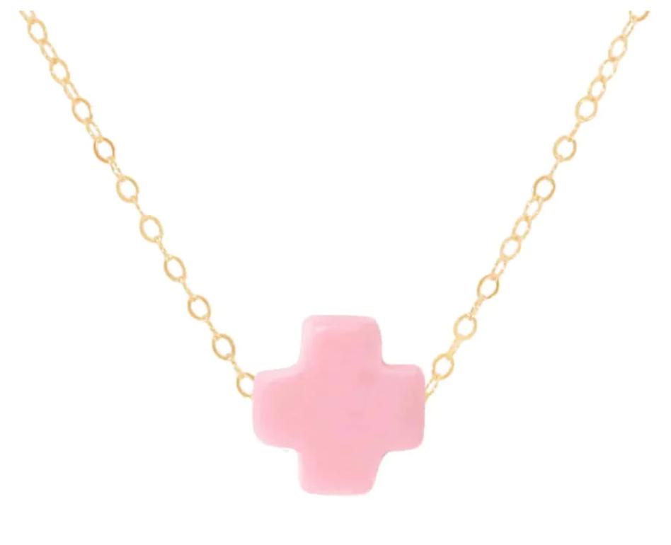 egirl 14" Necklace Gold - Signature Cross Pink