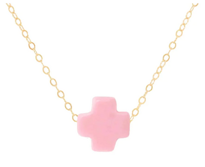 egirl 14" Necklace Gold - Signature Cross Pink