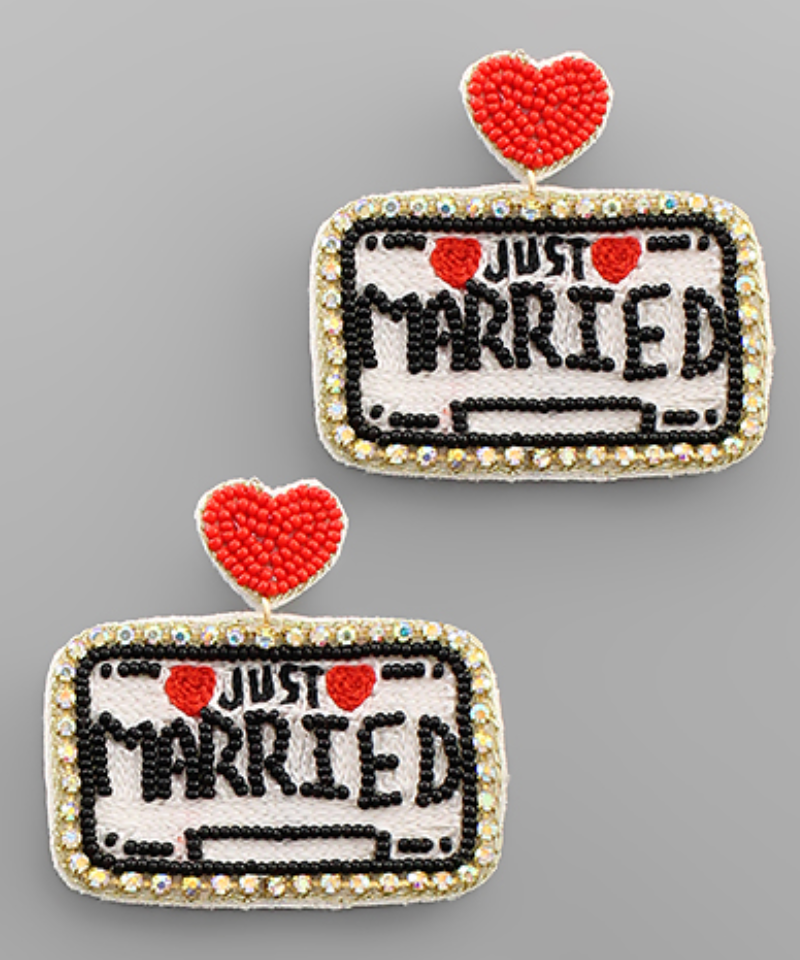 Just Married License Plate Earrings