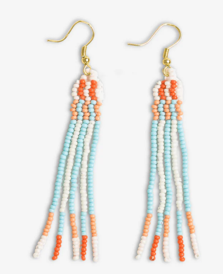 Ink + Alloy Melissa Alternating Two Color Grids Petite Beaded Fringe Earrings Amalfi