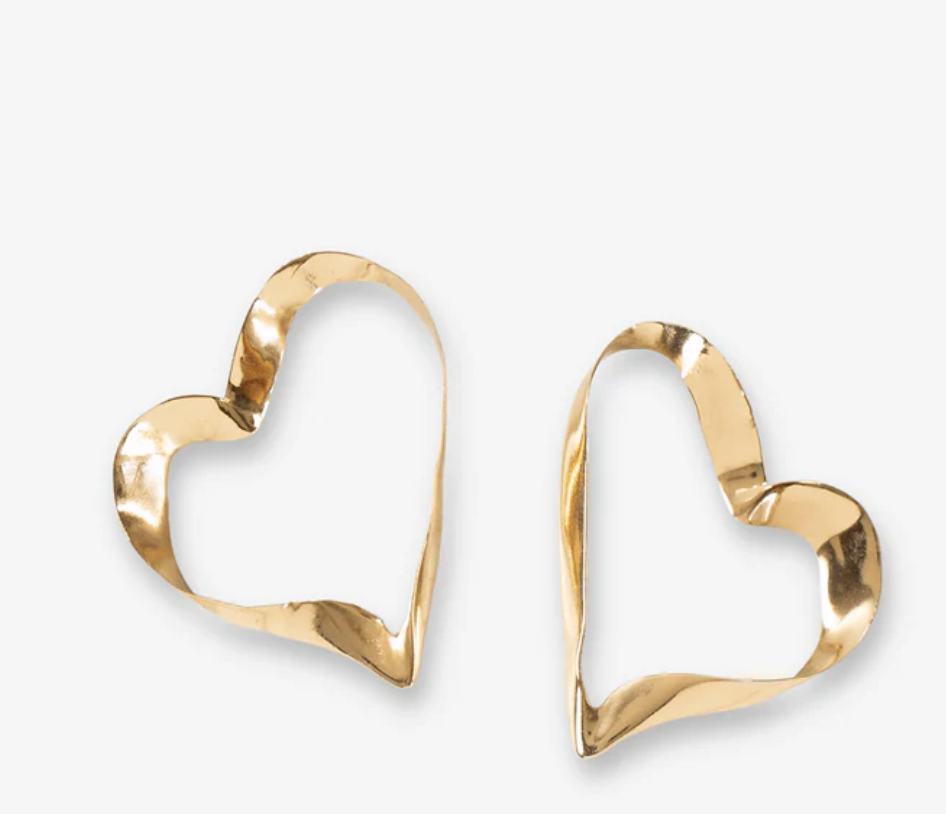 Ink + Alloy Hope Ribbon Heart Earrings Brass