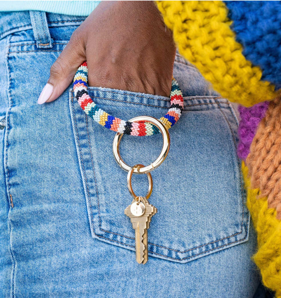 Ink + Alloy Chloe Stripe Beaded Key Ring Bracelet Bright Multicolor