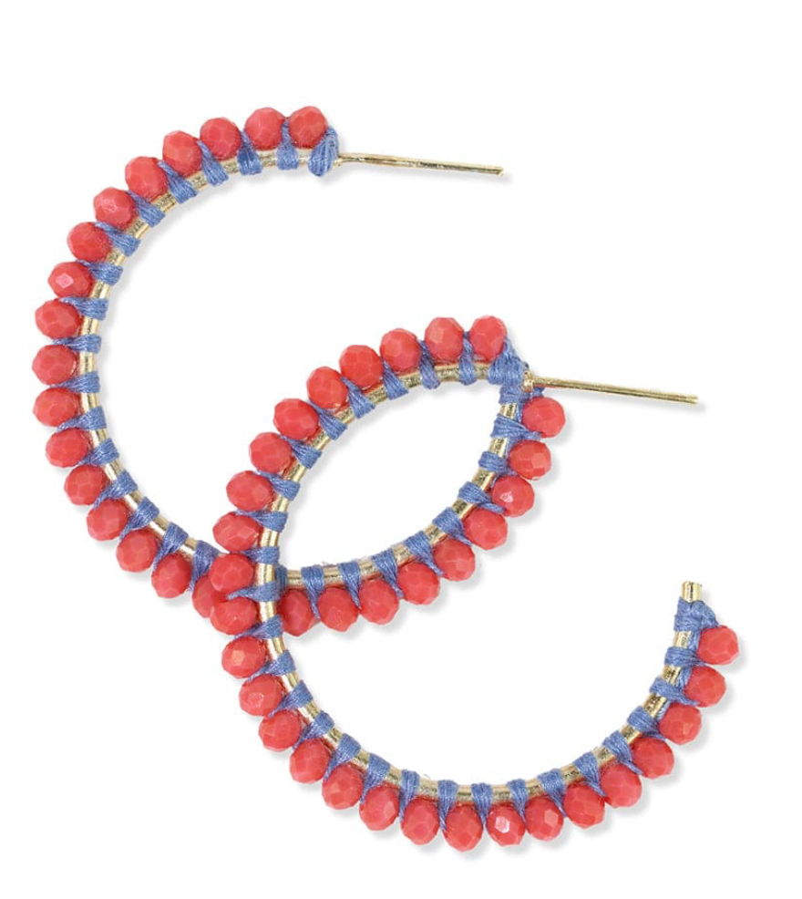 Ink + Alloy Lillian Crystal Threaded Beads Hoop Coral