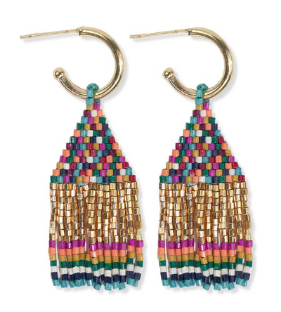 Ink + Alloy Leta Mini Gold Hoop Confetti Top And Stripe Short Fringe Earrings Muted