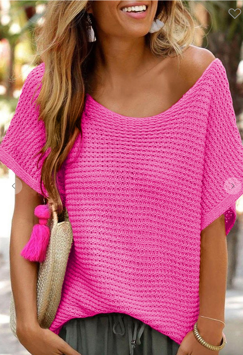 Little Star Hot Pink Dolman Sleeve Loose Knit Sweater