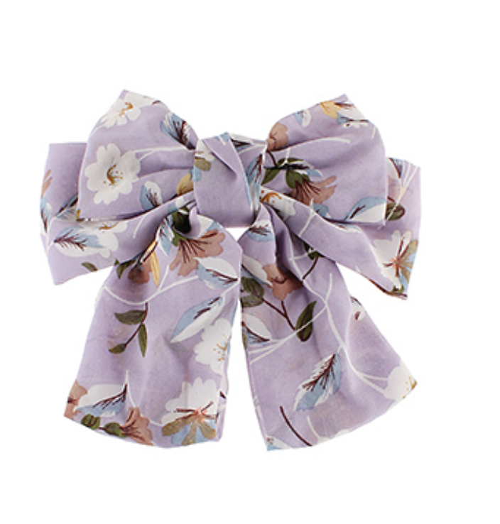 Flower Printed Double Bow Barrette