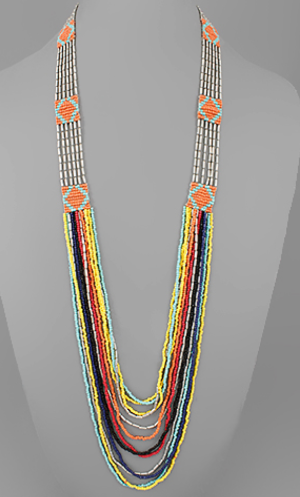 Multi Bead Square & Row Necklace