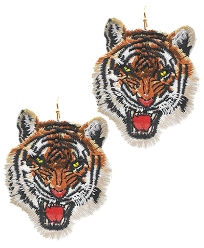 Tiger Embroidery Patch Earrings