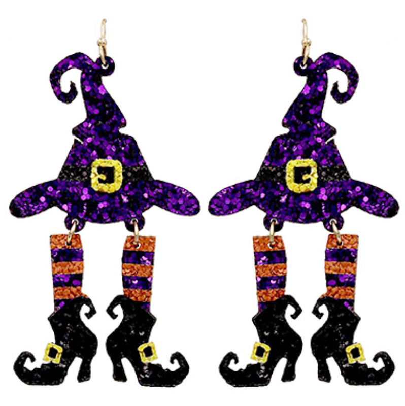 Witch Hat & Shoes Glitter Earrings