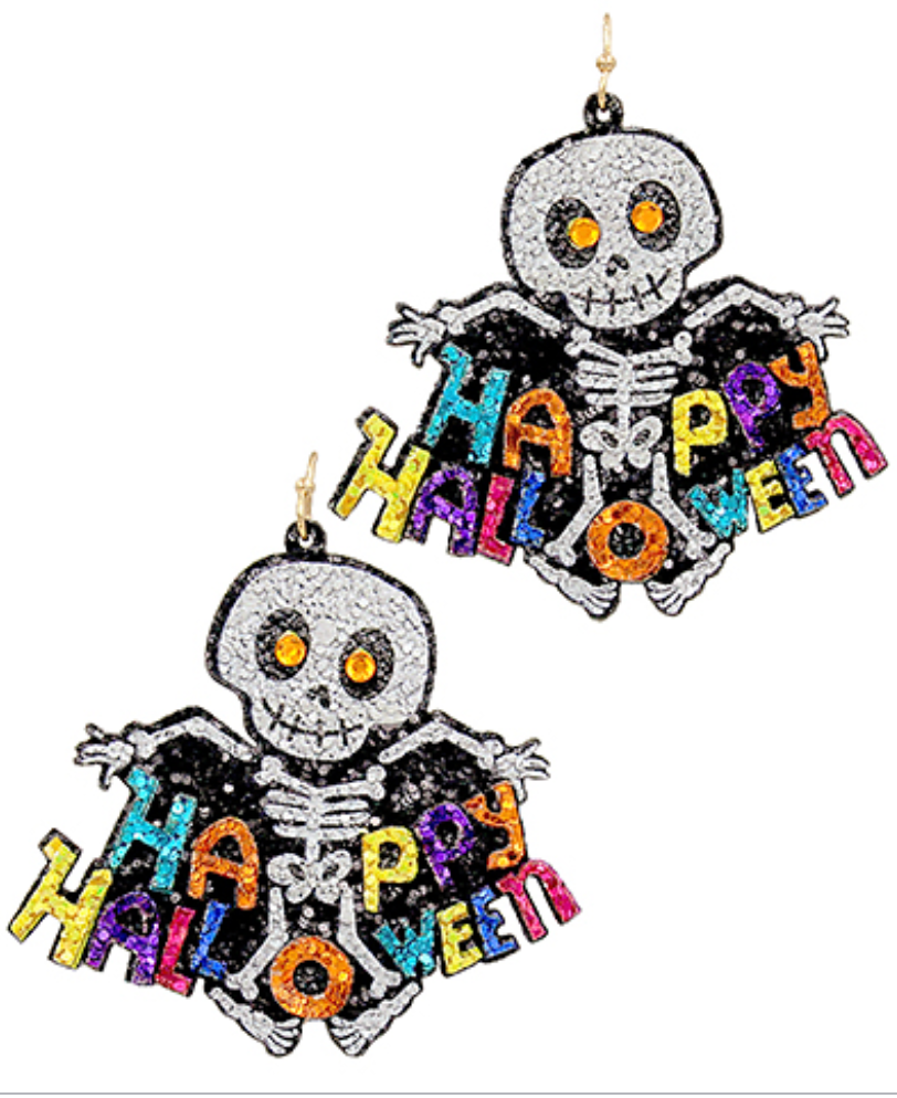 Happy Halloween Skeleton Glitter Earrings