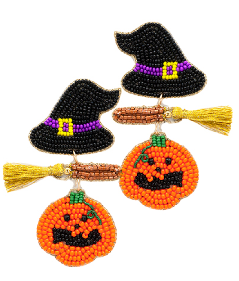 Halloween Broom & Witch Hat Earrings