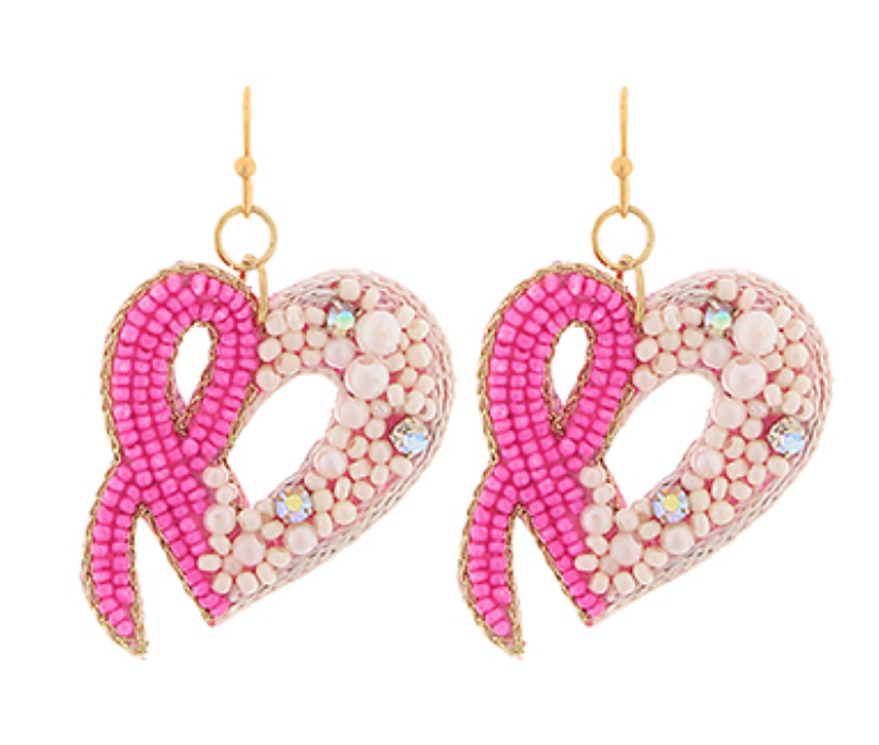 Pink Ribbon & Multi Stone Heart Earrings