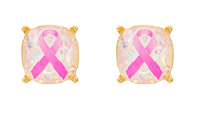 Pink Ribbon Epoxy Stud Earrings