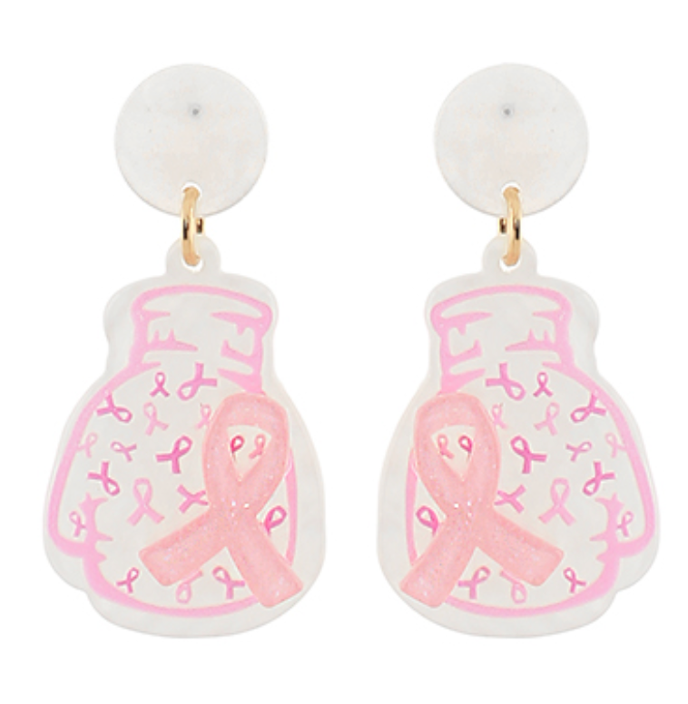 Pink Ribbon Glove Drop Earrings