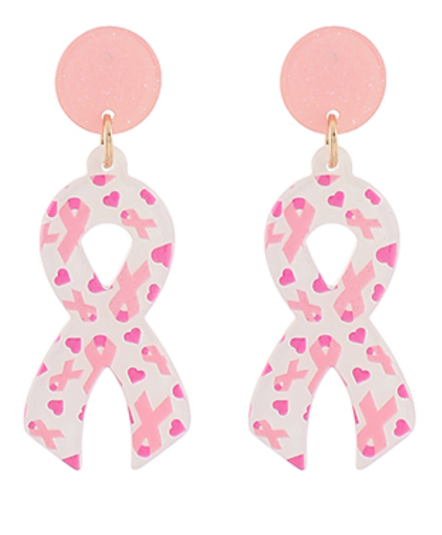 Pink Ribbon Drop Earrings