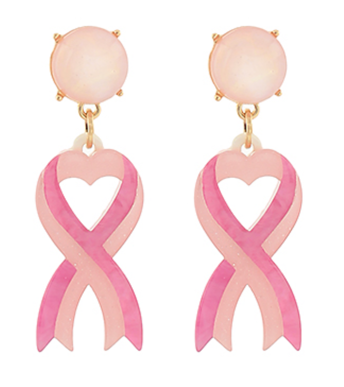 Pink Ribbon & Dome Earrings