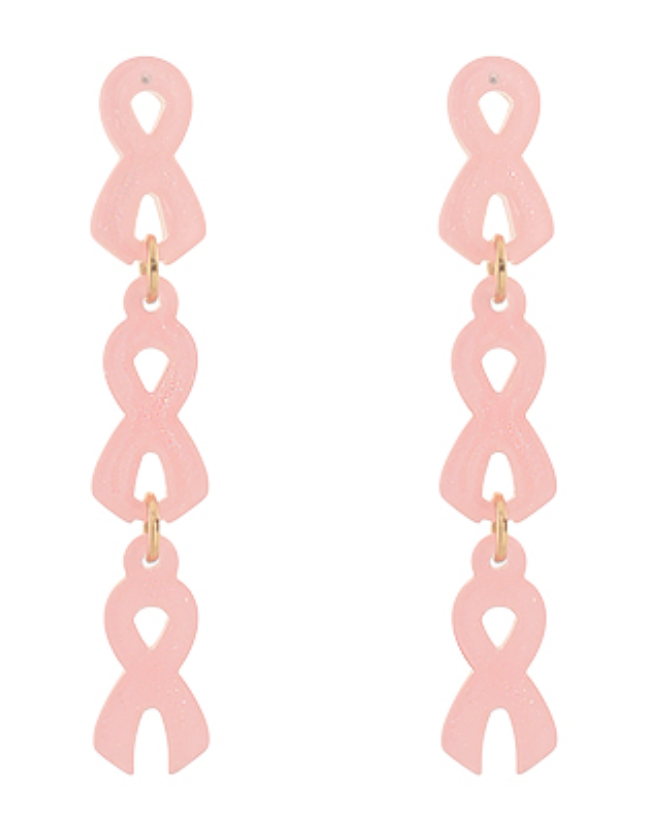 Linear Glitter Pink Ribbon Earrings