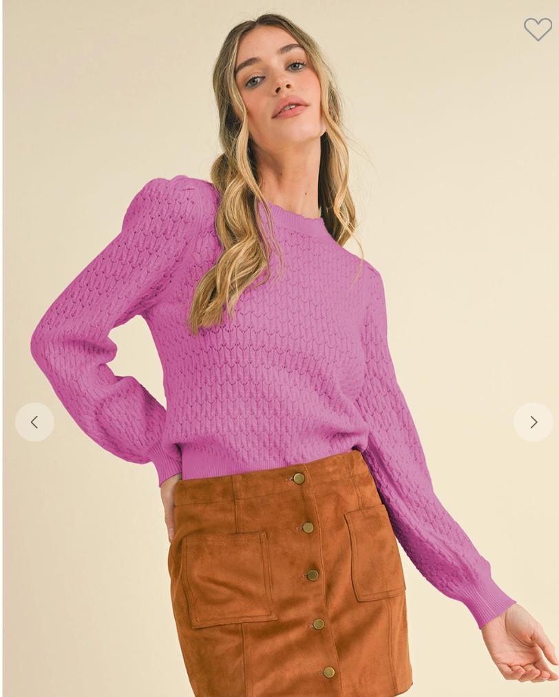 Having A Party Puff Sleeve Pointelle Sweater