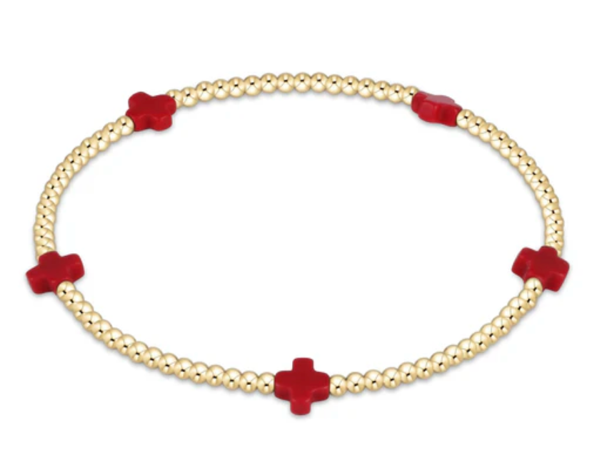 enewton Signature Cross Small Gold Pattern 2mm Bead Bracelet - Red
