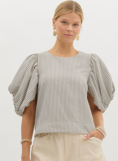 Wildfire Pinstripe Pleat Sleeve Top