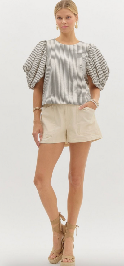 Wildfire Pinstripe Pleat Sleeve Top