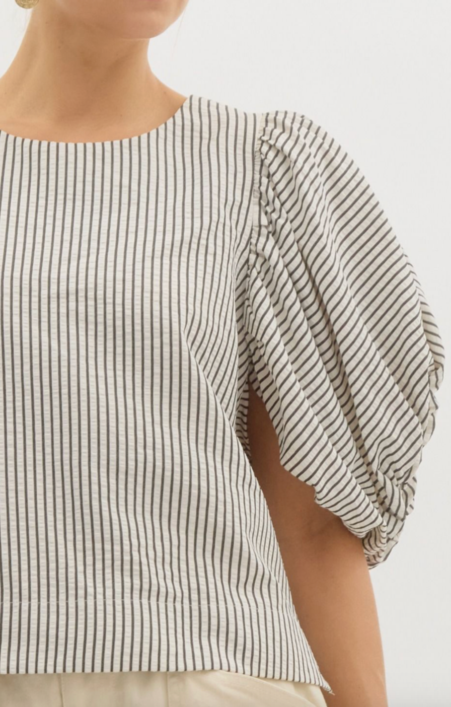 Wildfire Pinstripe Pleat Sleeve Top