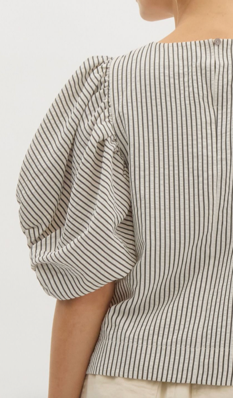 Wildfire Pinstripe Pleat Sleeve Top