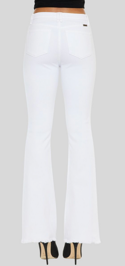 Lilith White High Rise Boot Cut Raw Hem Jeans