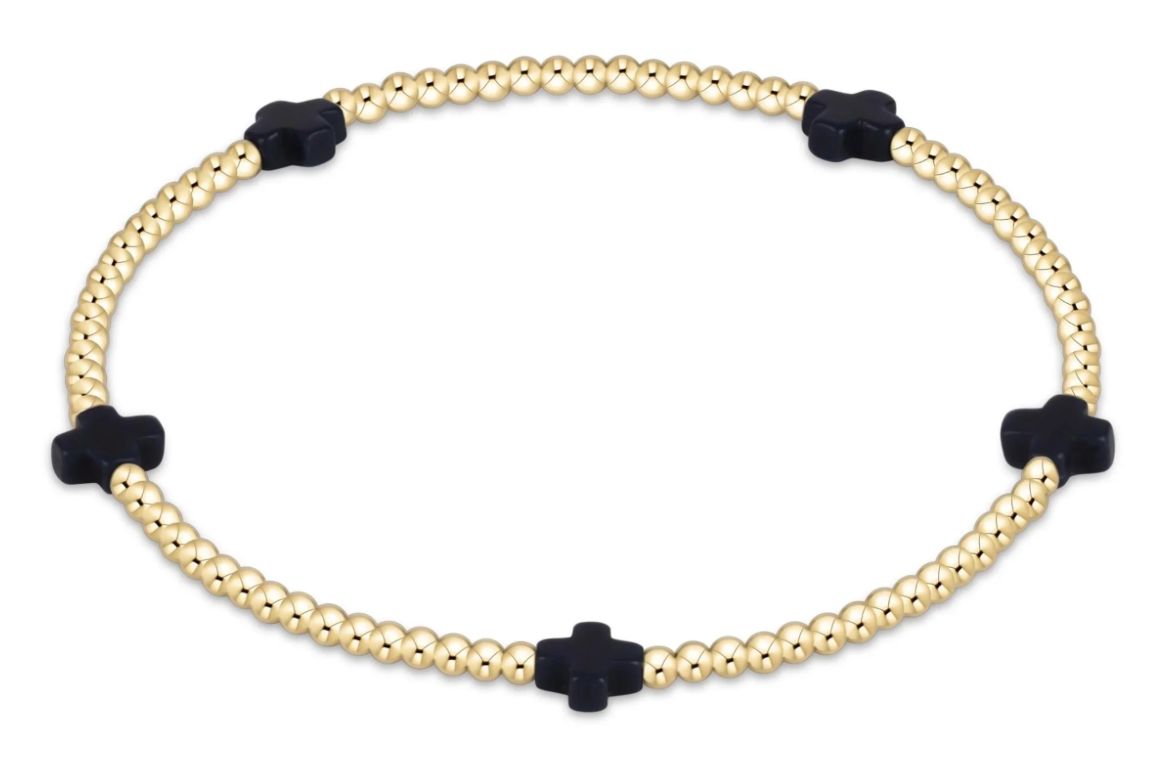 enewton Signature Cross Small Gold Pattern 2mm Bead Bracelet - Navy