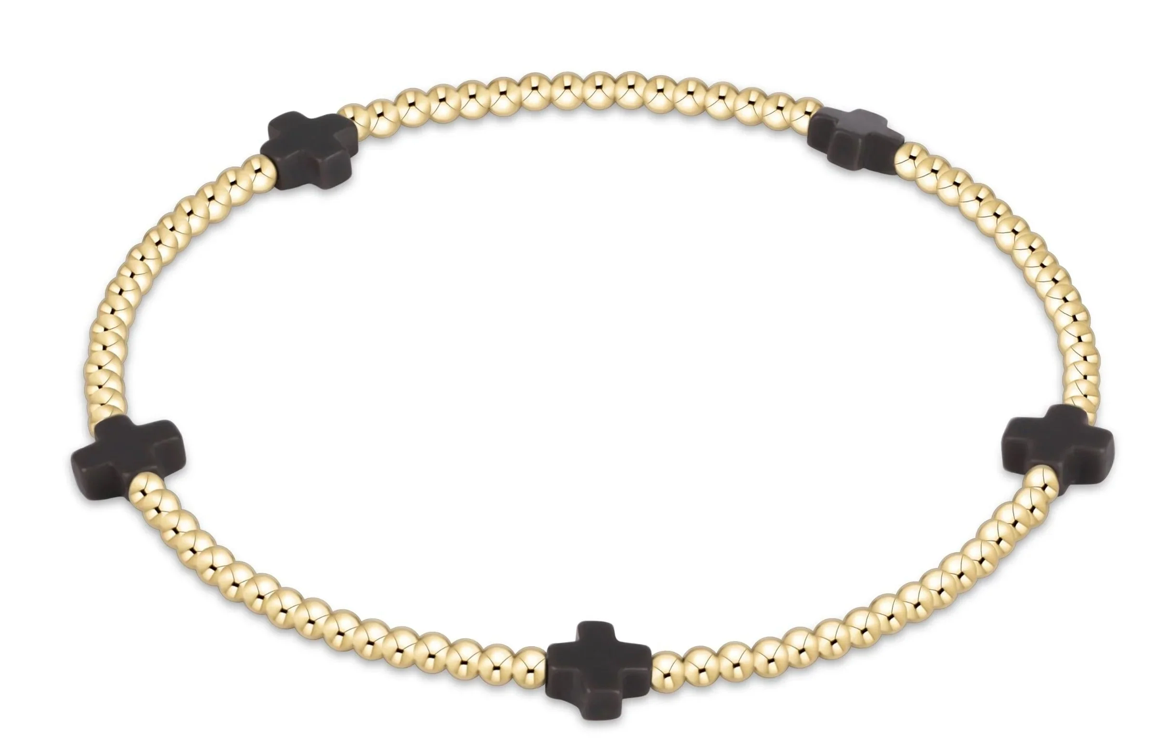 enewton Signature Cross Small Gold Pattern 2mm Bead Bracelet - Charcoal