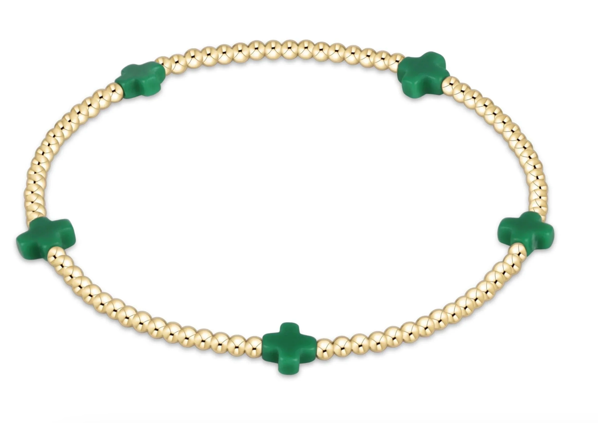 enewton Signature Cross Small Gold Pattern 2mm Bead Bracelet - Emerald