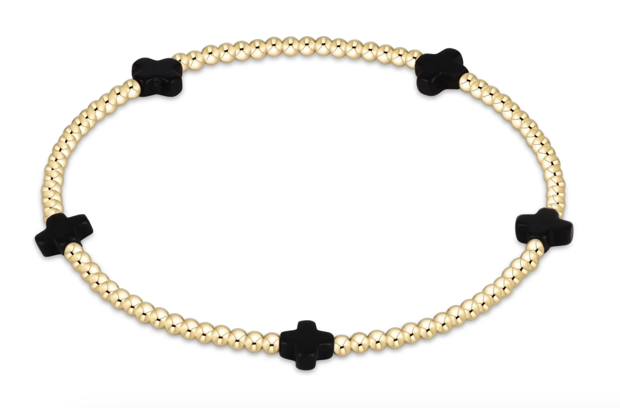 enewton Signature Cross Small Gold Pattern 2mm Bead Bracelet - Onyx