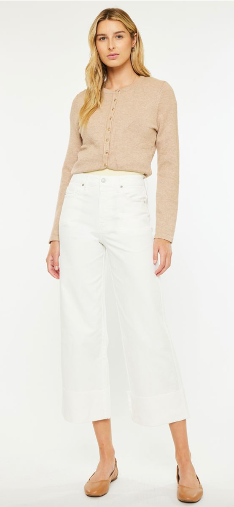 Skyla Cropped Wide Leg White Jeans