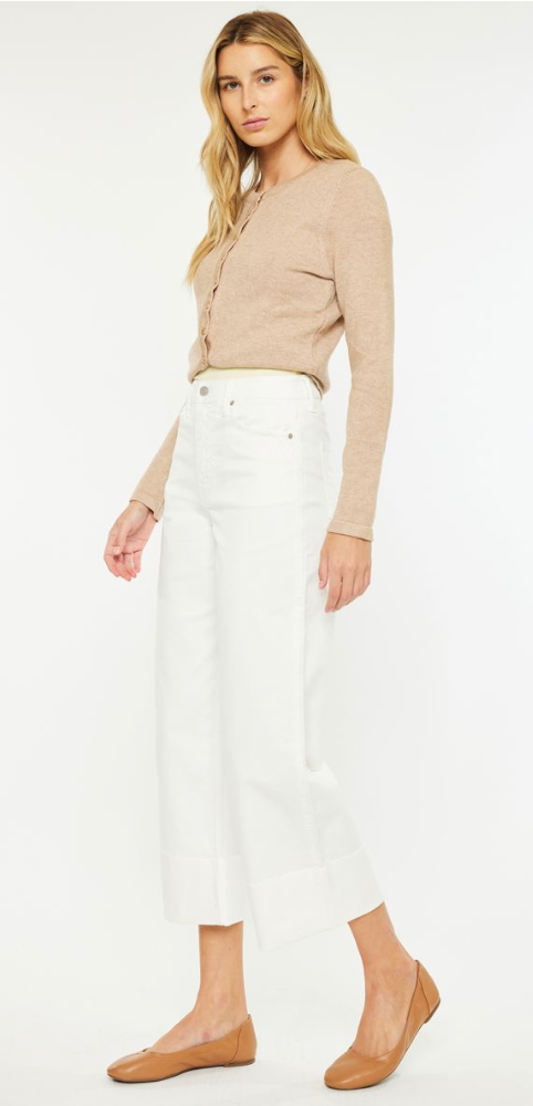 Skyla Cropped Wide Leg White Jeans