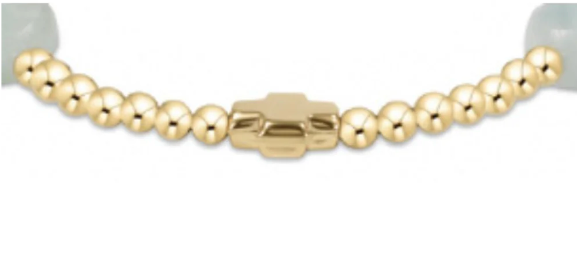 Enewton Signature Cross Admire Gold Pattern 3mm Bead Bracelet - Aquamarine