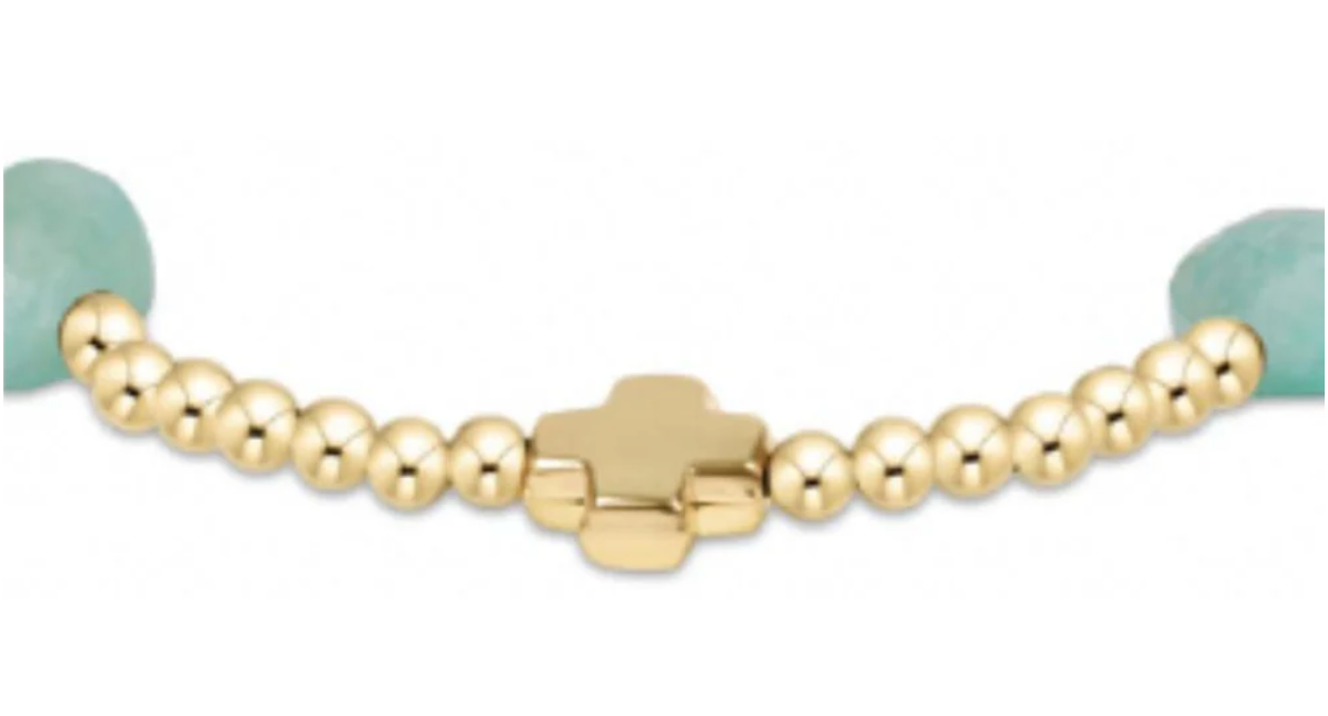Enewton Signature Cross Admire Gold Pattern 3mm Bead Bracelet - Amazonite