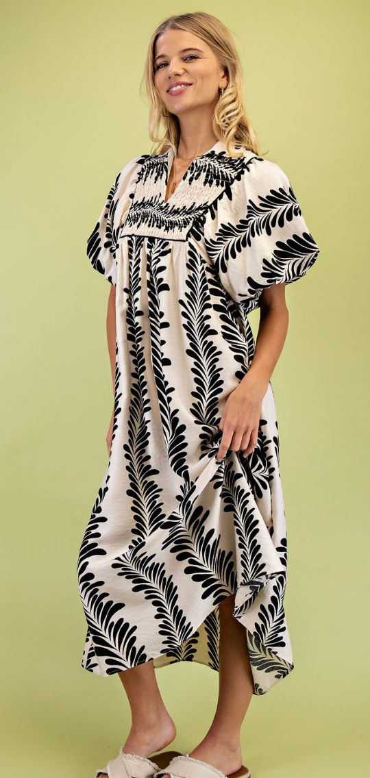 I'll Be Good To You Left Print Puff Sleeve Midi Dress