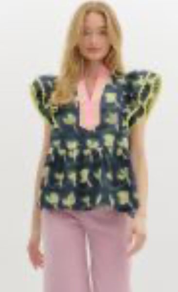 She's Gone Abstract Floral Ruffle Sleeve Top