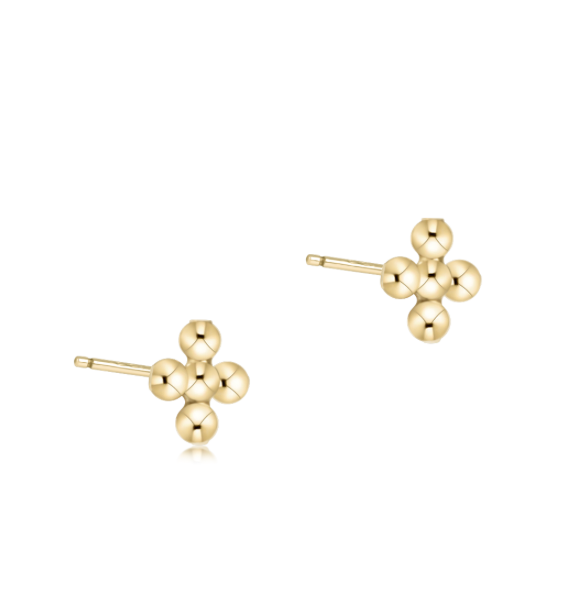 enewton Classic Beaded Signature Cross Small Stud - 2mm Bead Gold