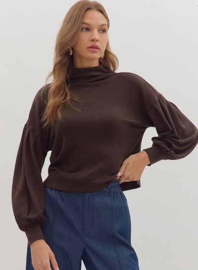 A Little Bit More Mock Neck Balloon Sleeve Top