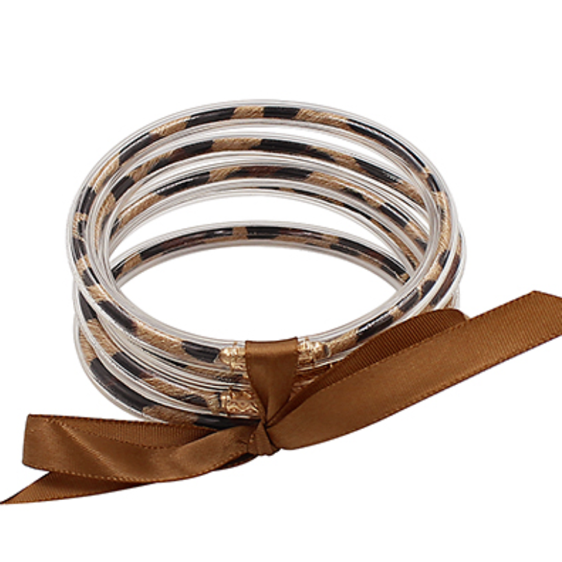 5 Row Animal Print Tube Jelly Bracelet Set