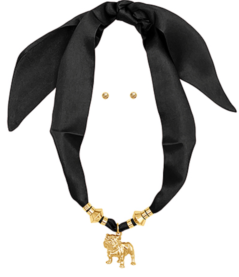 Bulldog Pendant Scarf Necklace Set