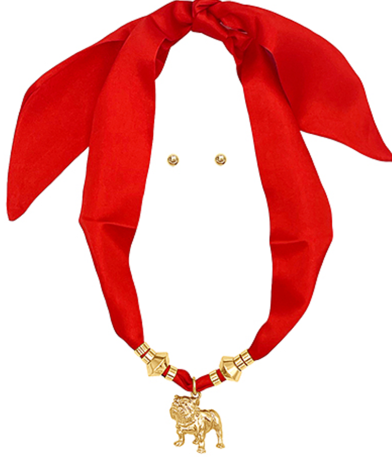 Bulldog Pendant Scarf Necklace Set